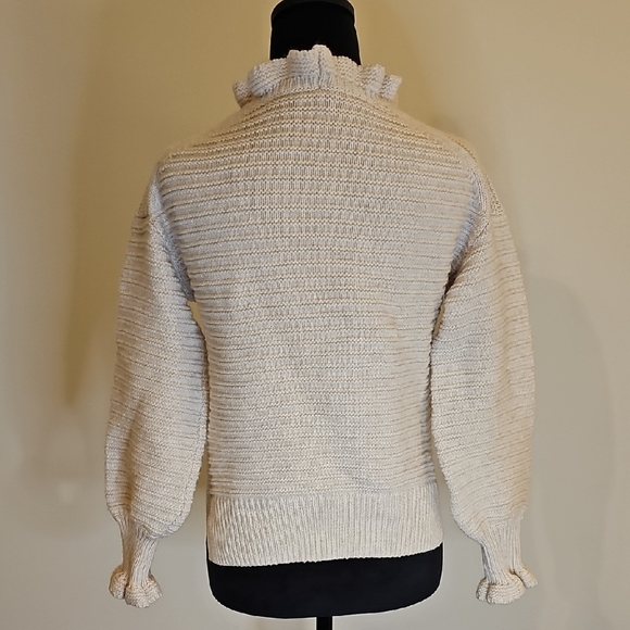 Madewell Cream Ruffle Neck Ruffle Sleeve Sweater - Picture 3 of 9